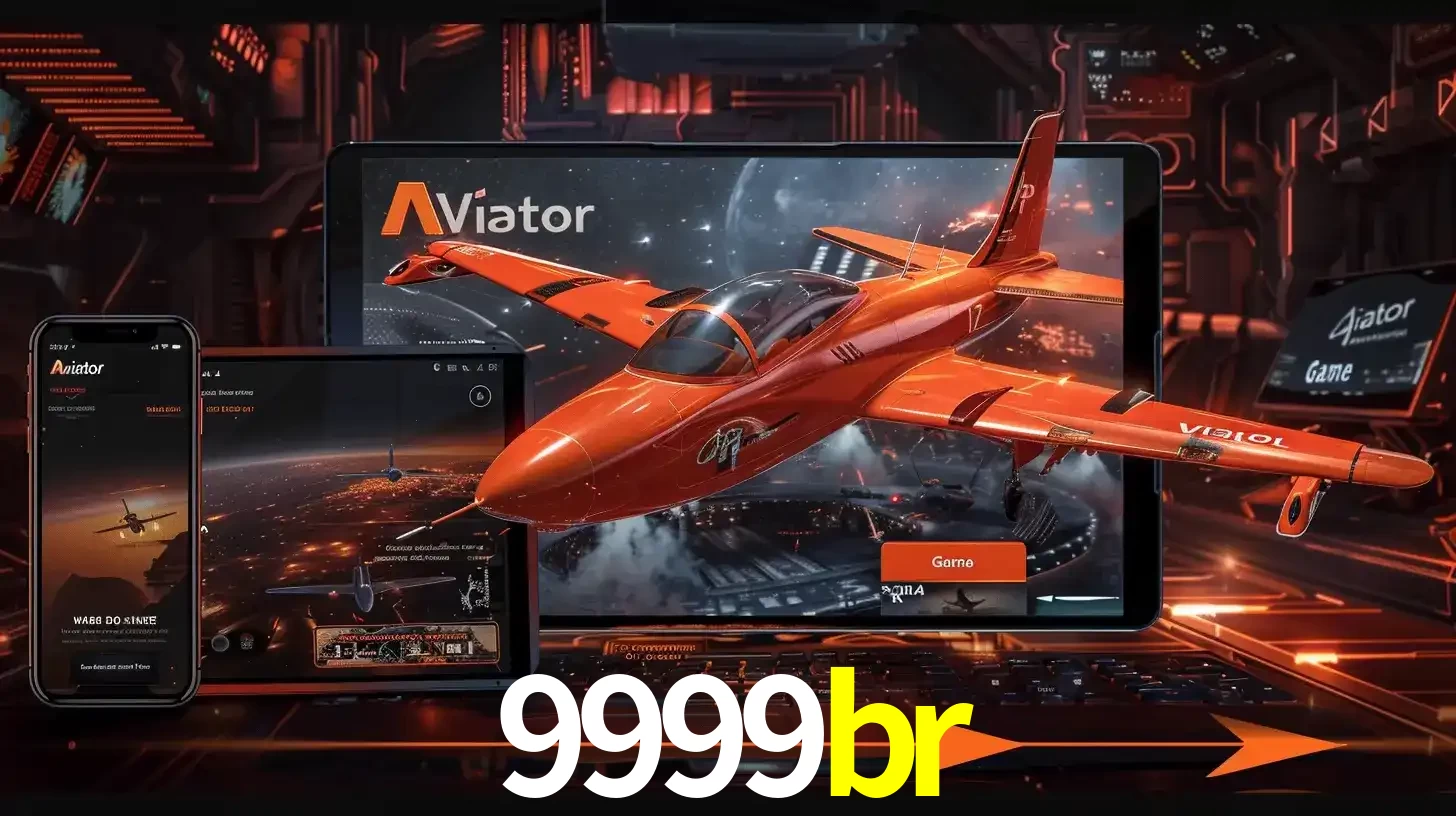 Apresentação tecnológica do jogo Aviator com um avião saindo da tela de um tablet, demonstrando a experiência imersiva em múltiplos dispositivos no 9999br.